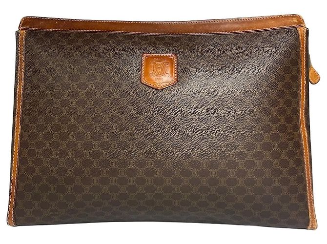 Triomphe Céline Vintage Celine Paris Monogramm Leder Clutch Braun