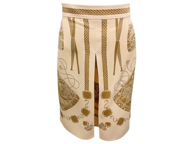Falda de seda estampada Les Tambours Hermès beige / marrón