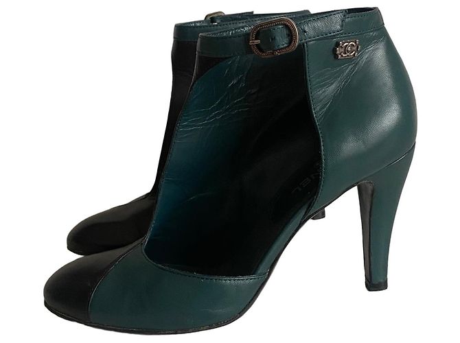 Décolleté in pelle bicolore Chanel Nero Verde scuro