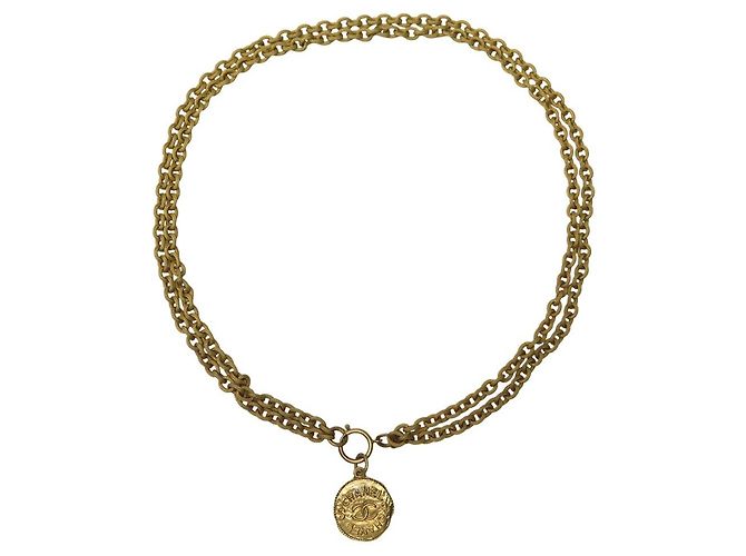 VINTAGE CHANEL KETTE ODER GÜRTEL MIT CC LOGO MEDAILLON T75 Golden Metall