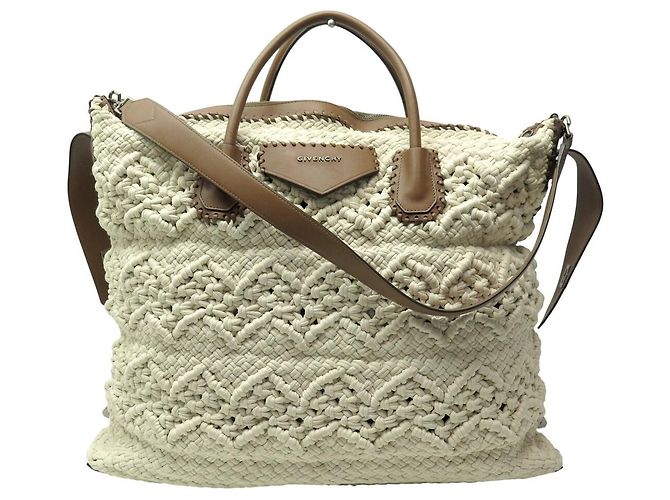 BOLSA DE MÃO GIVENCHY ANTIGONA CROCHET E COURO BOLSA DE FINAL DE SEMANA Bege
