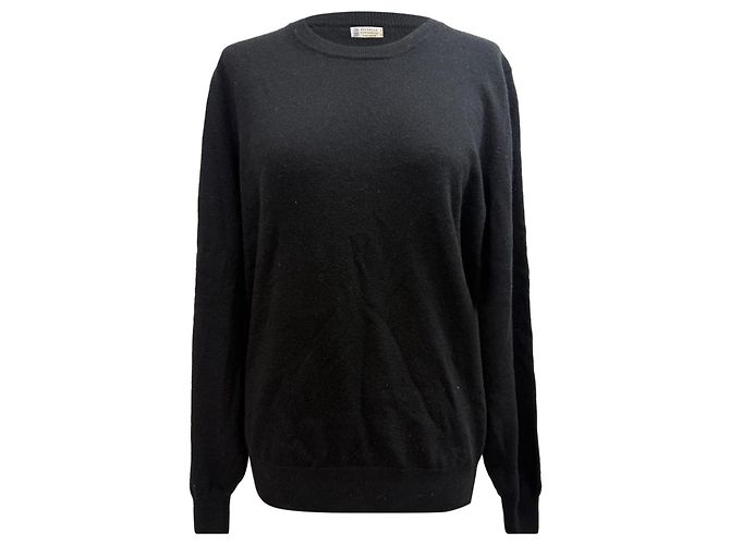 Pulls en cachemire noir à col rond Brunello Cucinelli