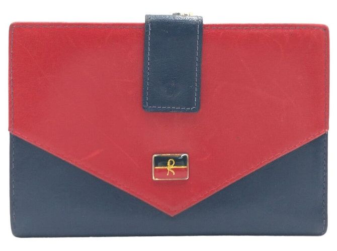 Roberta di Camerino Leather Compact Wallet Red Navy blue