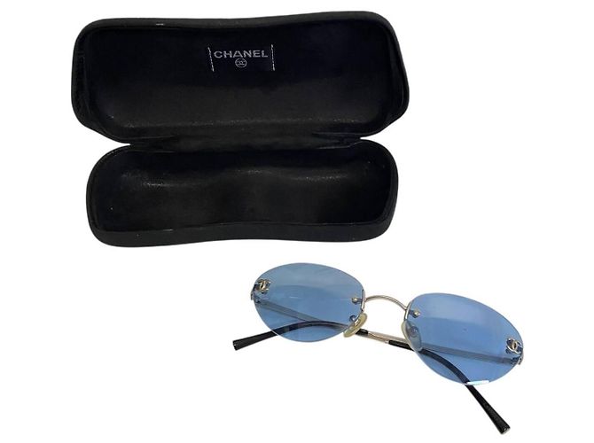 Autre Marque Chanel CC Logo Blue Silver Rimless 4003 Silvery