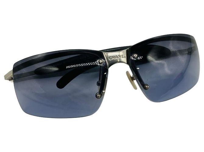 Chanel Silver Navy Blue Rimless Sunglasses 4009 Silvery