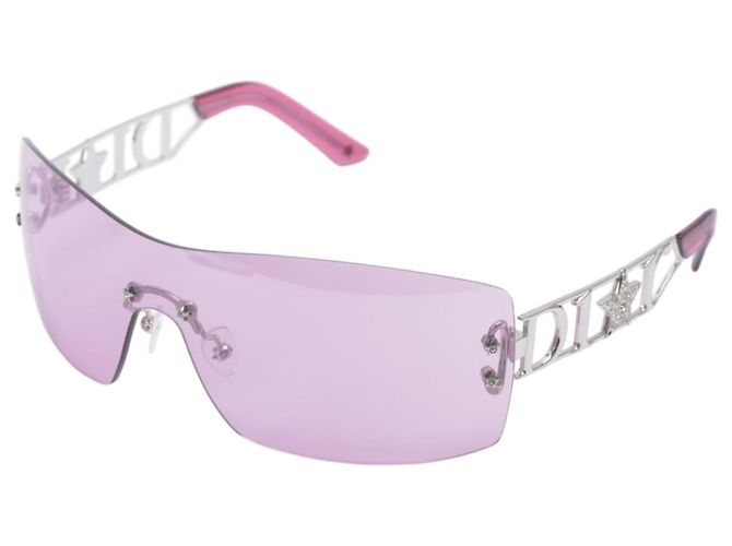 Óculos de sol sem aro Dior Diorlywood YB7 com lente rosa e strass com aro prateado Prata