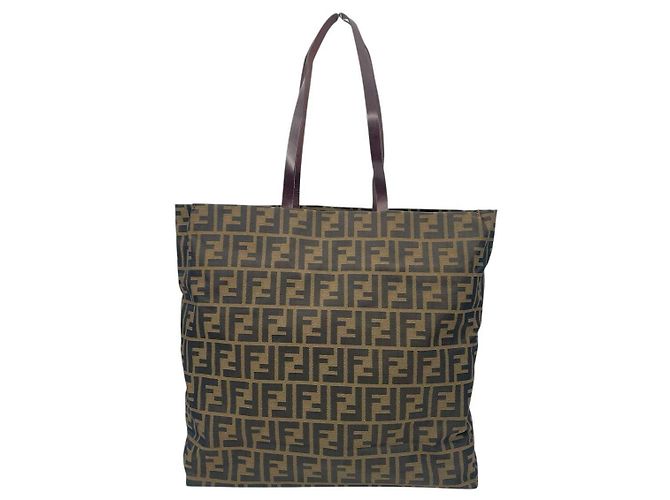 Fendi Zucca-Muster Tote Bag in Khaki Dunkelbraun