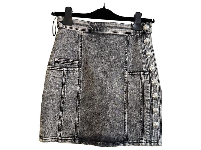 Minigonna in denim stretch Balmain nera Nero