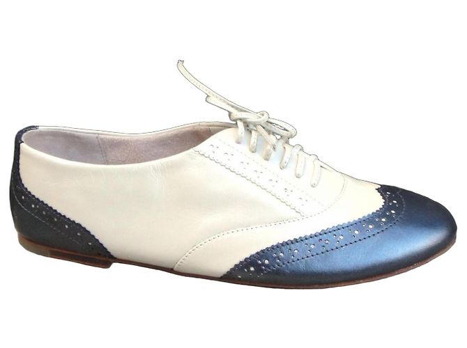 Scarpe Oxford Bloch in Pelle Argento Eggshell Bianco sporco