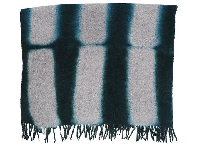Autre Marque Handgewebte Boucle-Decke in Grün und Grau