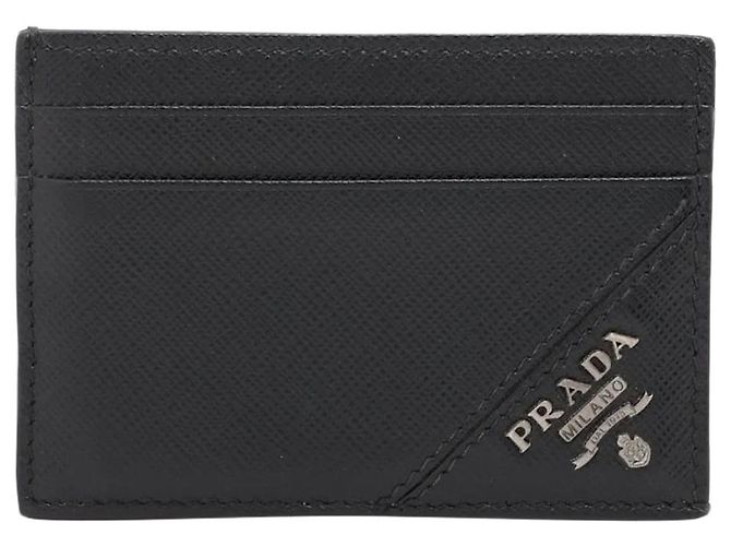 Prada Estuche para tarjetas de cuero Saffiano negro
