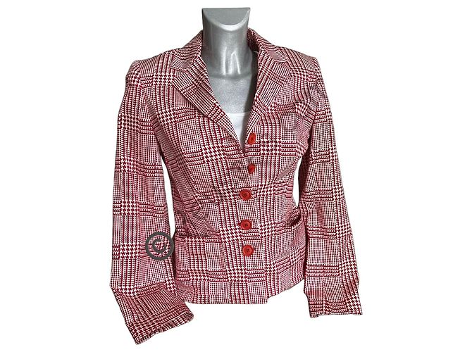 Blazer pied de poule rosso e bianco Irene Van Ryb