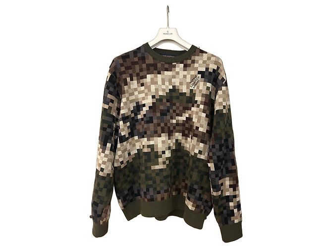 Louis Vuitton Jacquard Damier Pullover Khaki Baumwolle