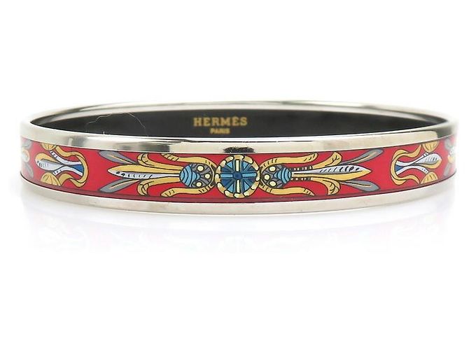 Bracciale rigido in smalto Hermès Argento Rosso Multicolore 
