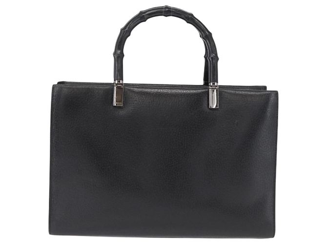 Gucci Vintage Bamboo Handle Leather Small Nero