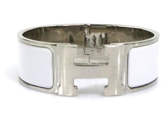 Pulseira Bangle Click Clack Hermès Prata Branco 
