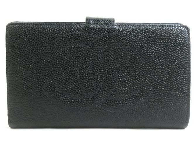 Billetera bifold de piel de ternera granulada negra Chanel Negro