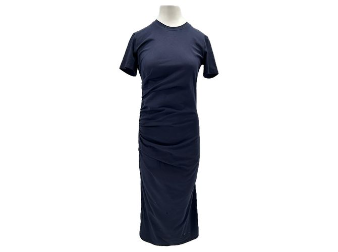 Vestido drapeado de algodón azul marino Frame Denim S