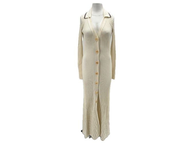 Tommy Hilfiger Cremfarbene gerippte Maxikleid Beige
