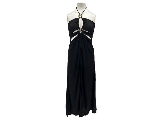 Autre Marque Schwarzes langes Bustierkleid mit Nackenband