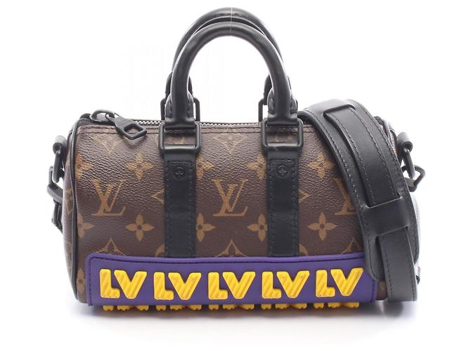 Bolsa Tote Keepall XS em borracha Louis Vuitton Marrom Preto Multicor Monograma