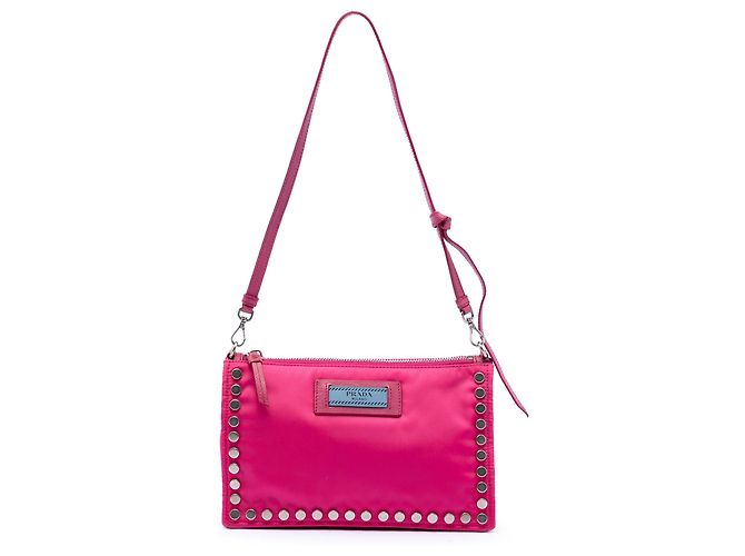 Prada Pink Tessuto Studded Etiquette Shoulder Bag