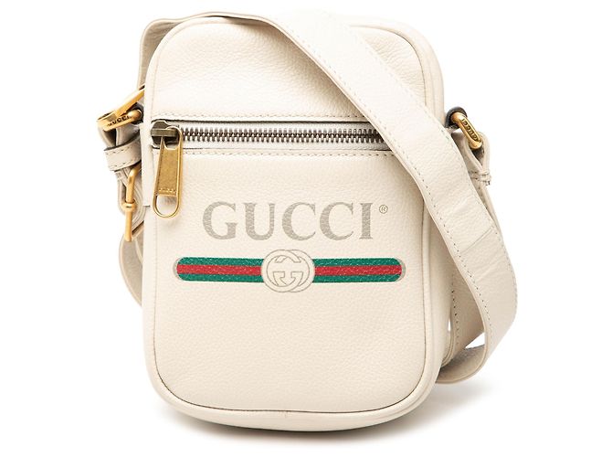 Gucci Mini Crossbody em Couro Graneado Branco com Logo