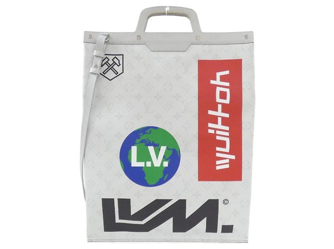 Slender Bolsa tote vertical plana com logo Monogram Louis Vuitton Branco