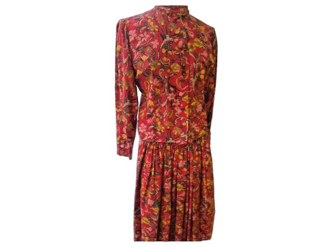 Conjunto Hermès em seda estampada Marrom Rosa Vermelho Multicor Verde Amarelo