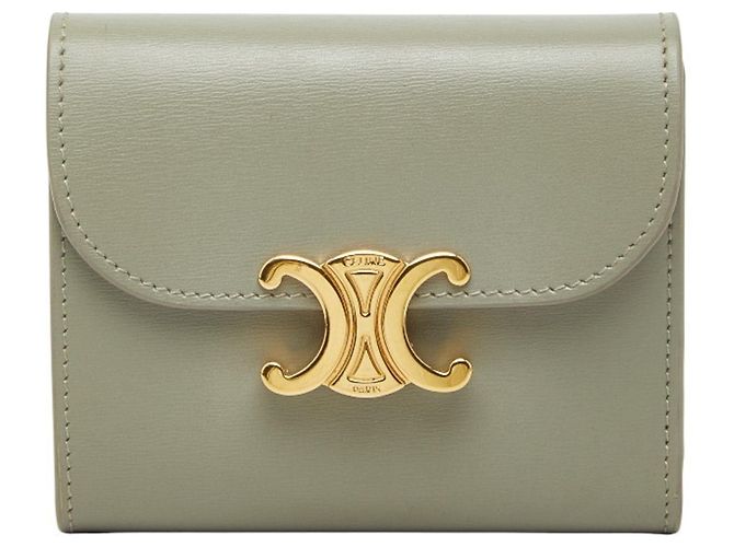 Céline Celine Triomphe Compact Wallet Green Khaki 