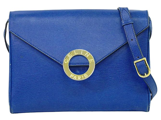 Céline Celine Circle Logo Shoulder Bag Leather Blue