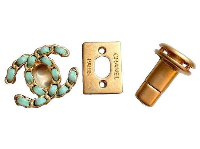 CHANEL rara chiusura originale CC turnlock D'oro Blu chiaro