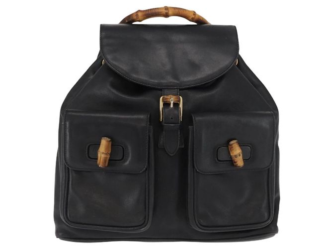 Gucci Vintage Bamboo Backpack Leather Black