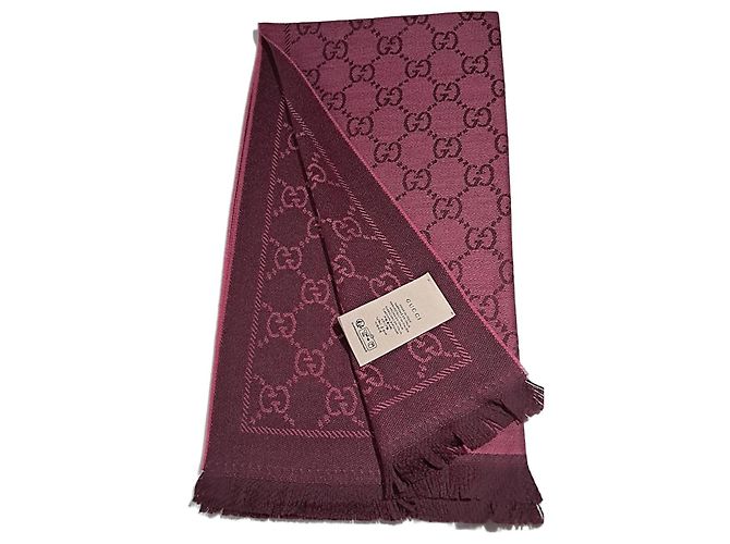 Bufanda de lana reversible Gucci, rosa/borgoña Burdeos