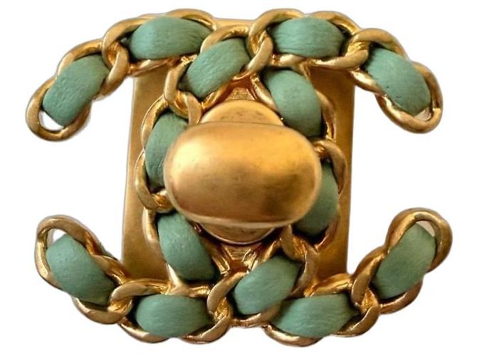 CHANEL rara chiusura originale CC turnlock D'oro Blu chiaro