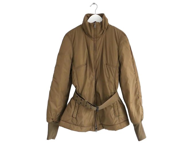 Prada Linea Rossa Gold Khaki Quilted Ski Jacket w/Belt