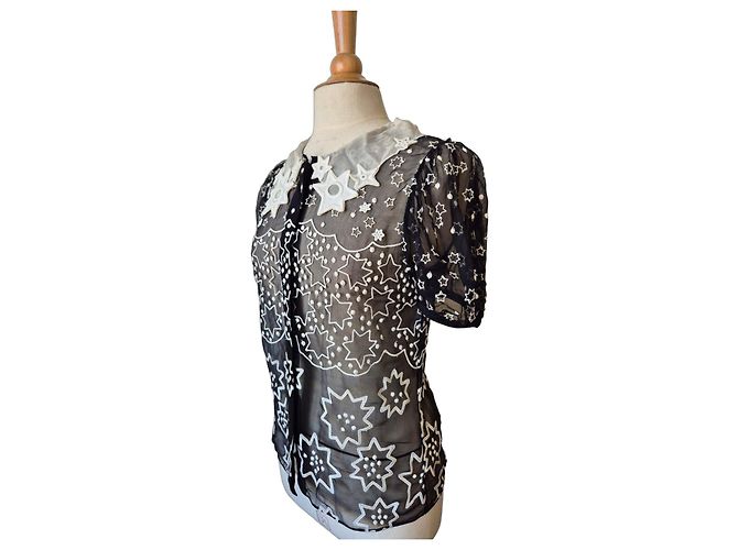 Chloé Embroidered Blouse Black White