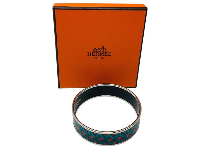Hermès Hermes Blue / Red Multi Geometric Pattern Print Enamel Bangle Bracelet Multiple colors 