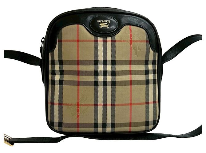 Mini bolsa de ombro Pochette em lona e couro Nova Check da Burberry Preto Bege