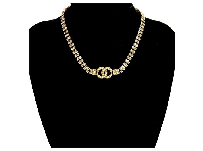 Collana choker Chanel Coco Mark in strass dorato e perle finte D'oro