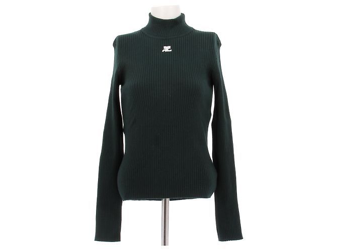 Courreges Dunkelgrüner Rollkragenpullover aus Wolle 