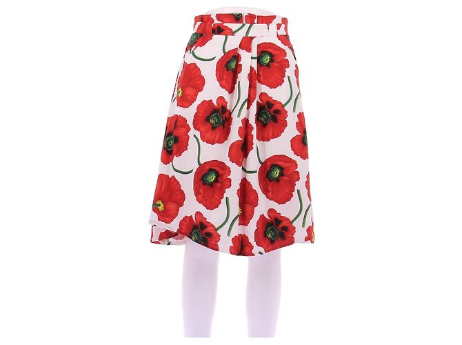 Falda Kenzo con flores blancas y rojas de algodón Talla 34 Blanco
