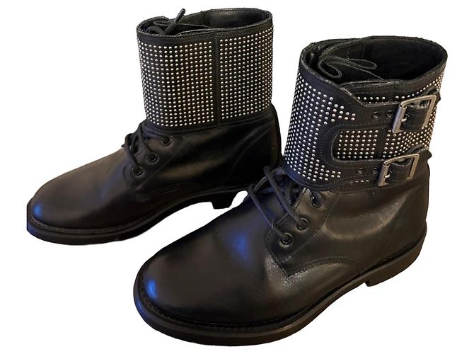 Botas de couro com studs Saint Laurent Preto