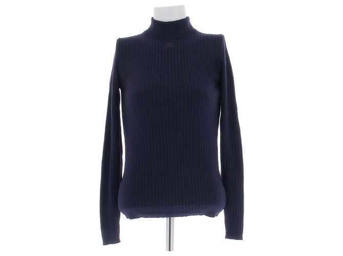 Courreges Pull marine col roulé en laine Bleu Marine