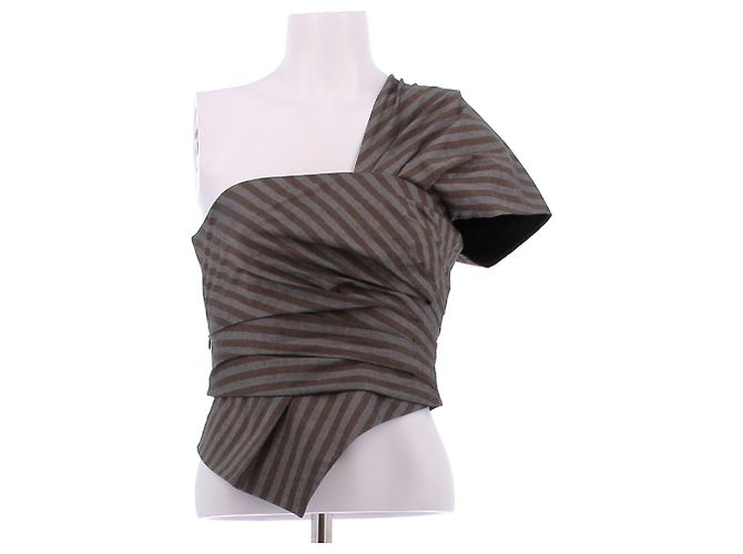 Tory Burch Bustier marrone e grigio a righe