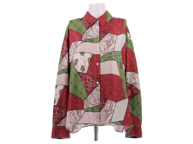 Autre Marque Camisa fluida patchwork de seda Multicor