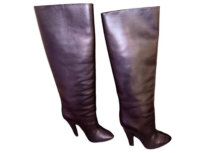 Saint Laurent leather knee-high boots Black