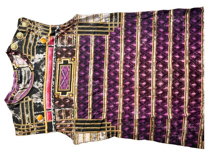 Camiseta con Estampado Geométrico Balmain Negro Blanco Roja Dorado Púrpura