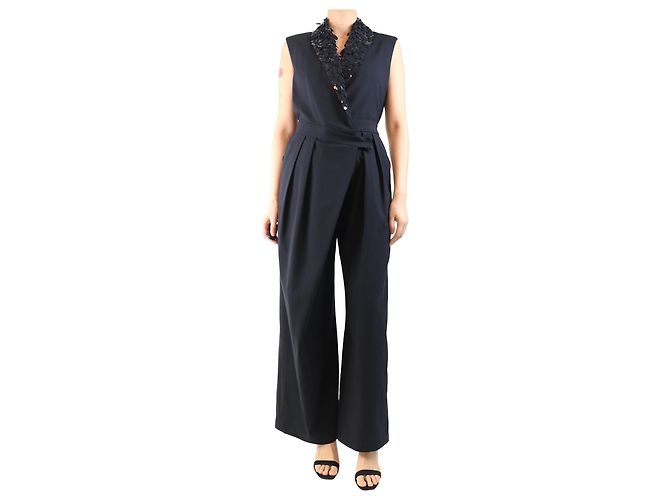Brunello Cucinelli Macacão sem mangas com embellishments de lantejoulas pretas - tamanho M Preto