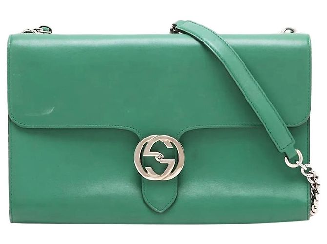 Gucci Bolsa de ombro de couro verde com corrente Interlocking G